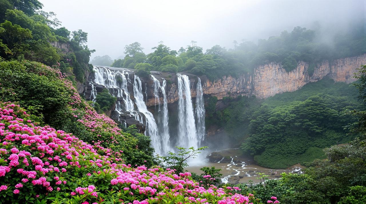 速速电影院 - 江西庐山杜鹃花海与瀑布同框