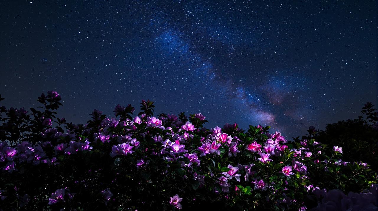 速速电影院 - 杜鹃花夜间摄影:星空下的花语 速速电影院 - 杜鹃花夜间摄影:星空下的花语